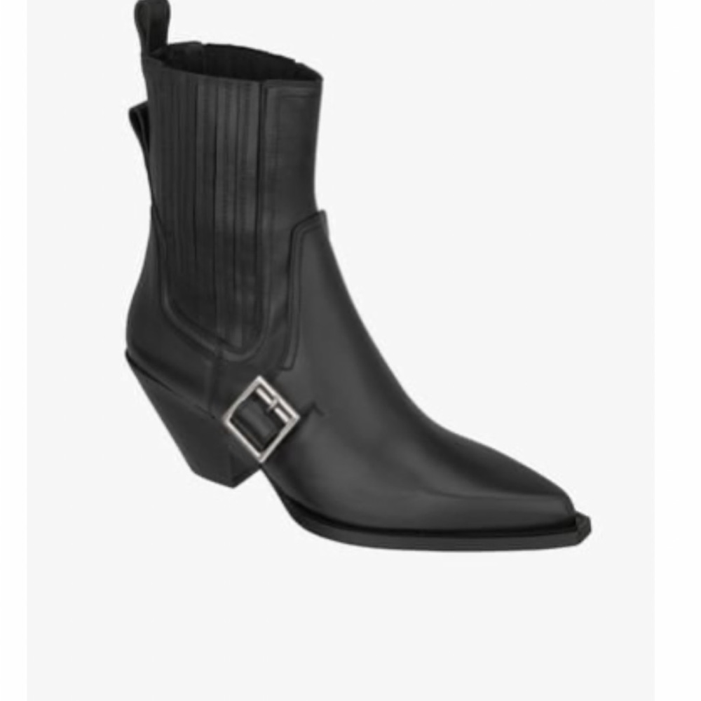 Zara Black Leather Ankle Booties with Silver Buckle